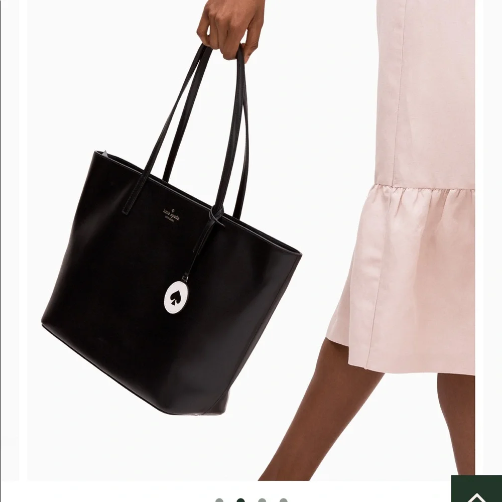 Kate Spade New York Black Leather Medium Tote Bag Shoulder Work Purse